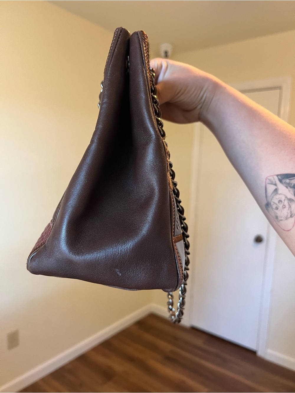 CHANEL Brown & Black Patchwork Leather Shoulder Bag - Picture 4 of 14